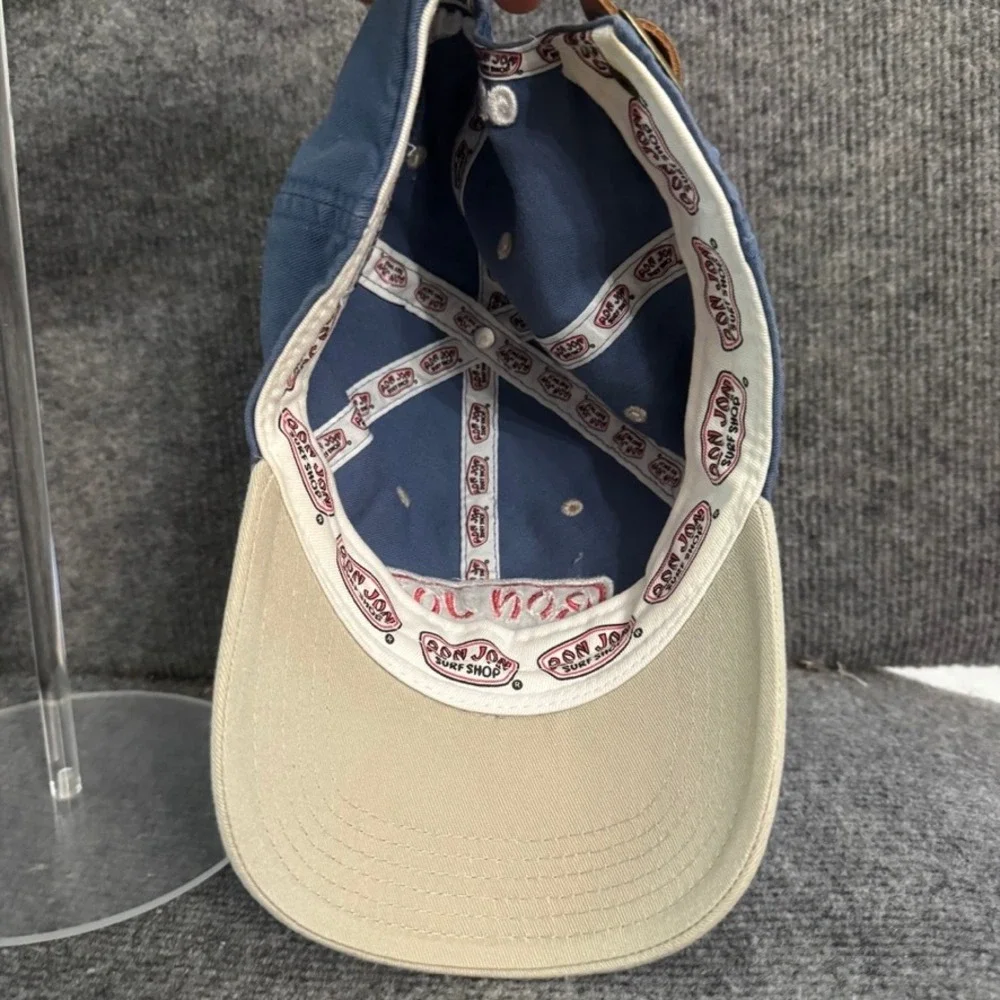 Ron Jon Surf Shop Hat Blue Tan Adjustable Leather Strap Baseball Cap Since 1959